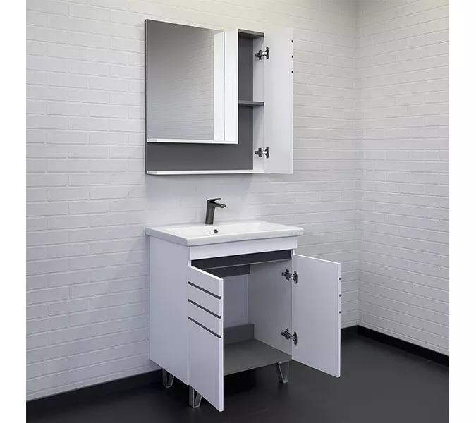 Тумба-умывальник Comforty Нарва-70-2 белый матовый с раковиной Como 70, изображение 4