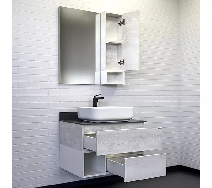 Тумба-умывальник Comforty Прага-75 дуб белый с графитовой столешницей с раковиной, Внешний вид: раковина Comforty T-Y9378, изображение 5