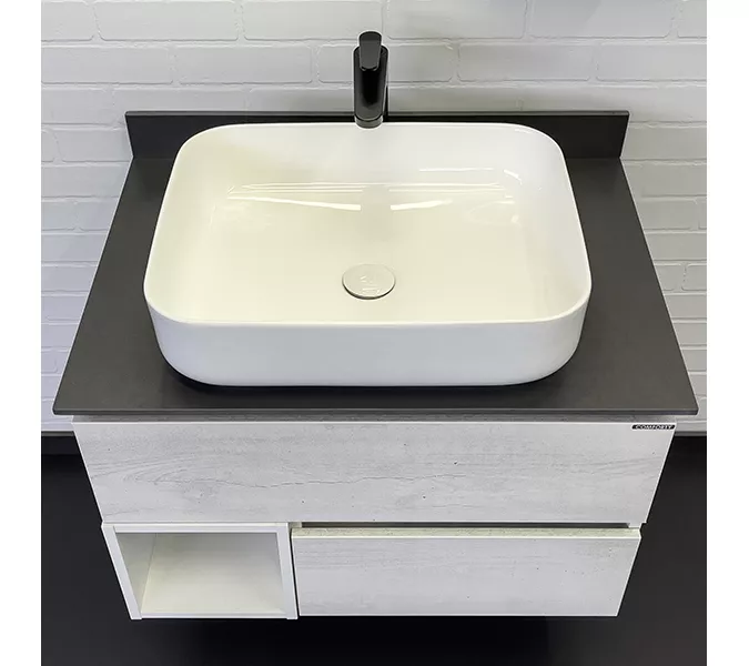 Тумба-умывальник Comforty Прага-75 дуб белый с графитовой столешницей с раковиной, Внешний вид: раковина Comforty T-Y9378, изображение 2