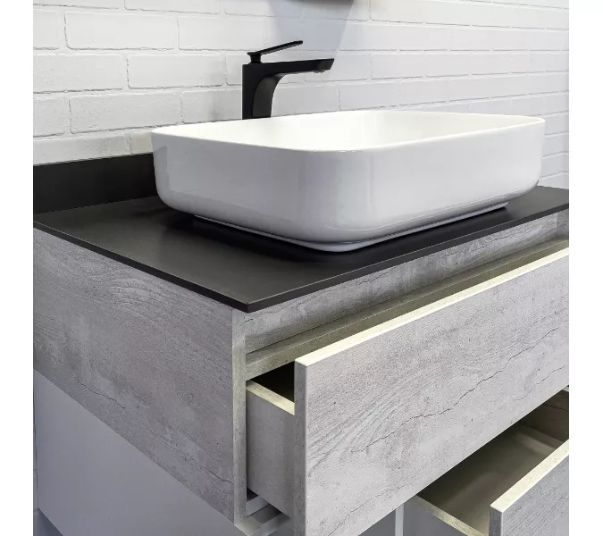 Тумба-умывальник Comforty Прага-75 дуб белый с графитовой столешницей с раковиной, Внешний вид: раковина Comforty T-Y9378, изображение 3
