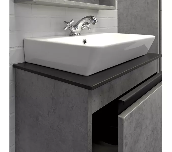 Тумба-умывальник Comforty Эдинбург-60Н напольная бетон светлый с черной столешницей с раковиной, Монтаж: Напольный, Комплектация: с раковиной Comforty 9055RA-50, изображение 2