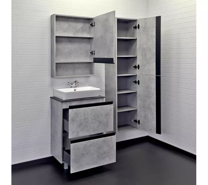 Тумба-умывальник Comforty Эдинбург-60Н напольная бетон светлый с черной столешницей с раковиной, Монтаж: Напольный, Комплектация: с раковиной Comforty 9055RA-50, изображение 4