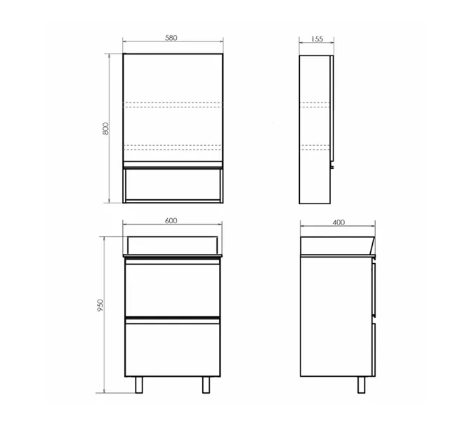 Тумба-умывальник Comforty Эдинбург-60Н напольная бетон светлый с черной столешницей с раковиной, Монтаж: Напольный, Комплектация: с раковиной Comforty 9055RA-50, изображение 7