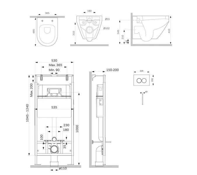Унитаз подвесной безободковый с инсталляцией AM.PM Spirit 2.0  сиденьем микролифт, черной механ. клавишей, изображение 2