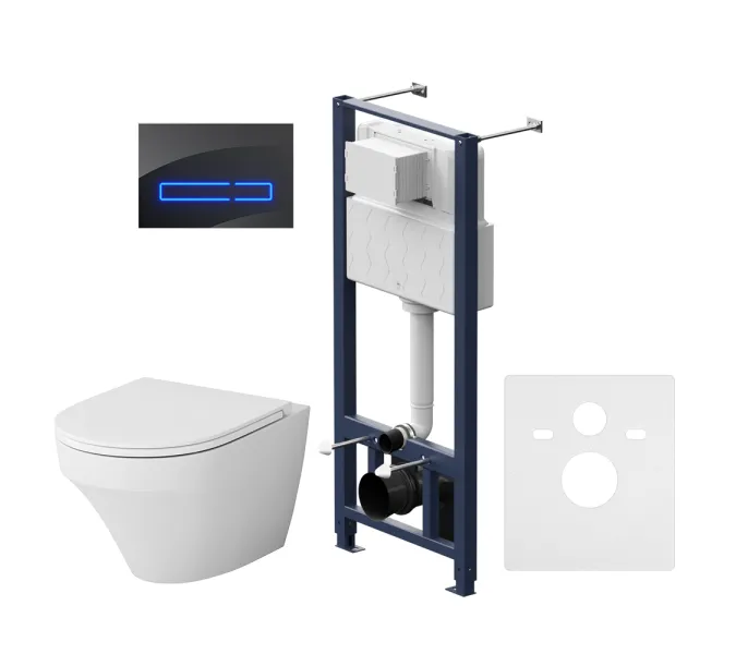 Унитаз подвесной безободковый с инсталляцией AM.PM Inspire IS450A38.501700 сиденьем микролифт, черной сенс. клавишей