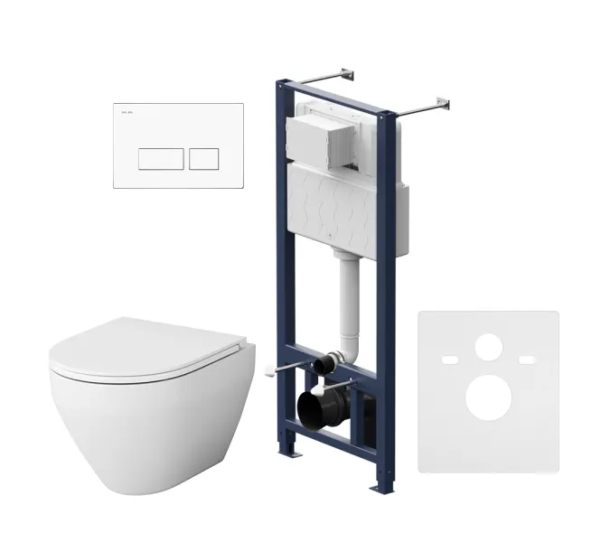 Унитаз подвесной безободковый с инсталляцией AM.PM Spirit 2.0 IS47001.701700 сиденьем микролифт, белой пневм. клавишей