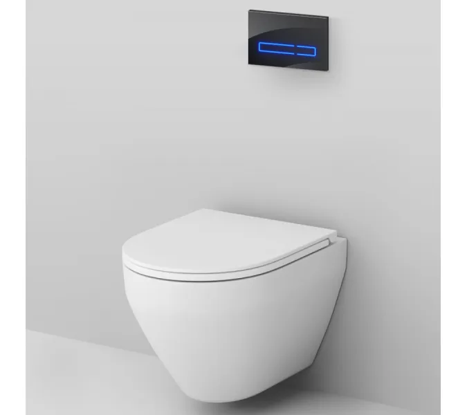 Унитаз подвесной безободковый с инсталляцией AM.PM Spirit 2.0  сиденьем микролифт, черной сенс. клавишей, изображение 3