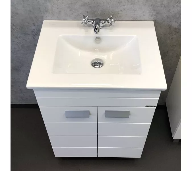 COMFORTY. Тумба-умывальник "Модена М-60/75/90" белая матовая  с раковиной Quadro, Выбрать размер: 60, Выбрать цвет: Белый глянец, Комплектация: раковина Quadro 60