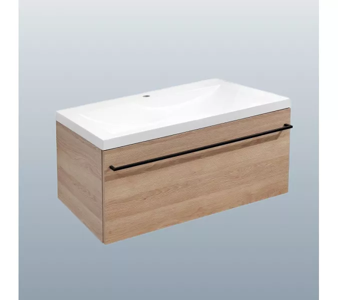 Тумба подвесная  ACWEN ДЖУНИ 90 дуб гладстоун песочный с раковиной Флай, изображение 5