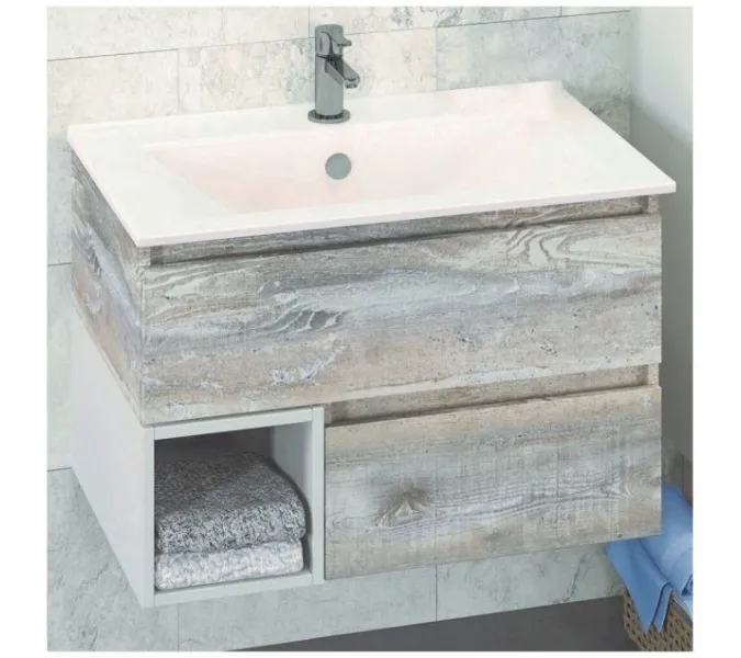 COMFORTY. Тумба-умывальник "Турин" дуб белый /бежевый с раковиной COMFORTY, Выбрать размер: 75, Ориентация: универсальная, Выбрать цвет: Дуб бежевый, Комплектация: раковина Comforty 75E