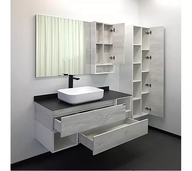 Тумба-умывальник Comforty Прага-120 дуб белый с графитовой столешницей с раковиной, Внешний вид: раковина Comforty T-Y9378, изображение 3