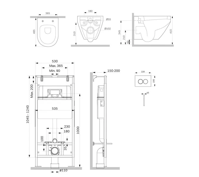 Унитаз подвесной безободковый с инсталляцией AM.PM Spirit 2.0  сиденьем микролифт, хром механ. клавишей, изображение 6