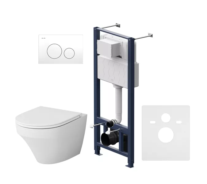 Унитаз подвесной безободковый с инсталляцией AM.PM Inspire с сиденьем микролифт, белой пневм. клавишей