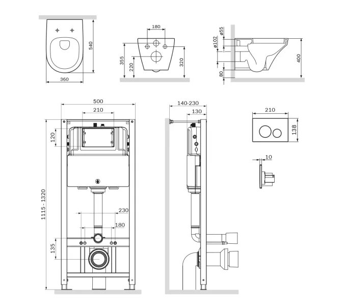 Унитаз подвесной безободковый с инсталляцией AM.PM Inspire с сиденьем микролифт, белой пневм. клавишей, изображение 8