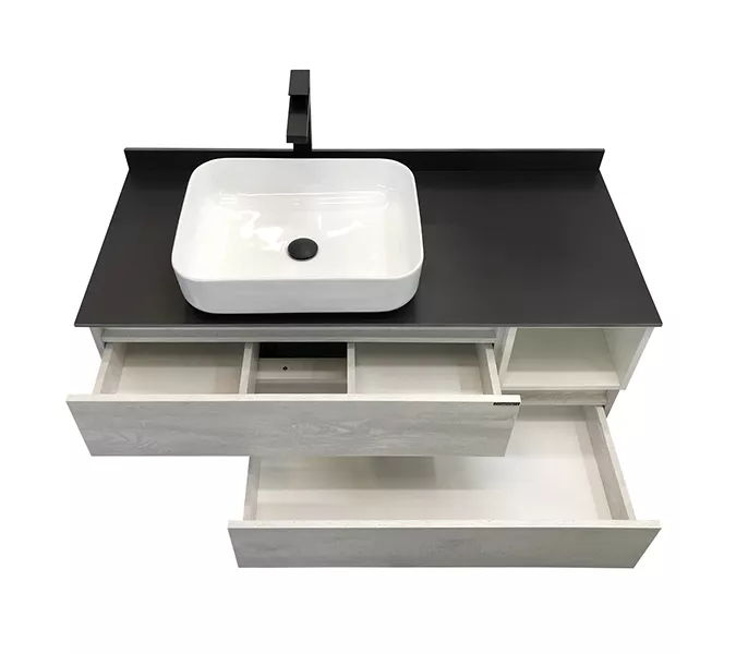 Тумба-умывальник Comforty Прага-120 дуб белый с графитовой столешницей с раковиной, Внешний вид: раковина Comforty T-Y9378, изображение 2