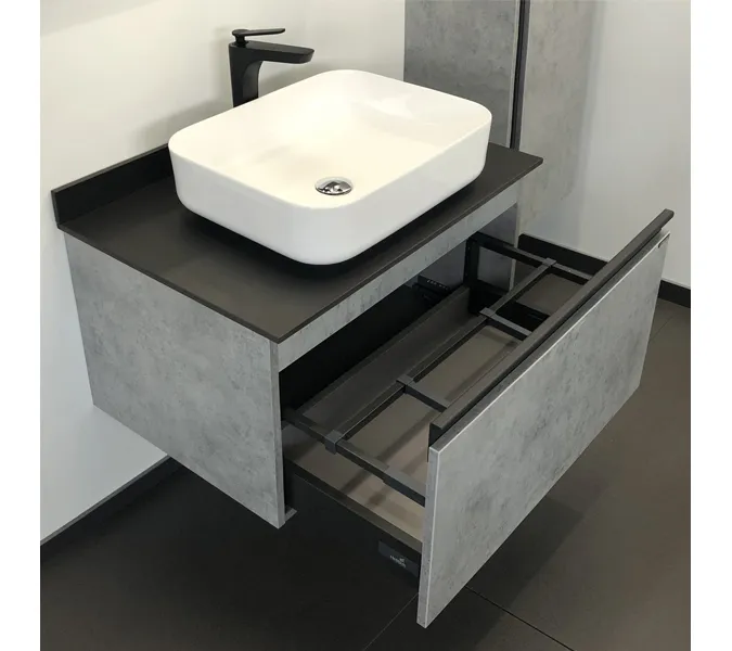 COMFORTY. Тумба-умывальник "Эдинбург" бетон светлый с черной столешницей, с раковиной COMFORTY, Выбрать цвет: Бетон светлый, Выбрать размер: 75, Комплектация: раковина Comforty T-Y9378, изображение 3