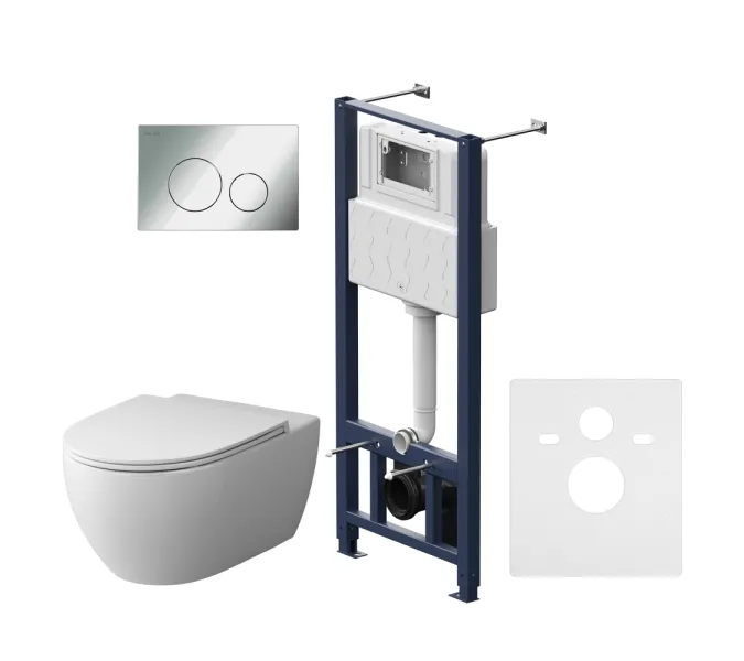 Унитаз подвесной с инсталляцией AM.PM Awe сиденьем микролифт, хром пневм. клавишей