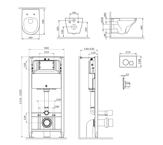 Унитаз подвесной безободковый с инсталляцией AM.PM Inspire сид. м/лифт, хром пневм. клавишей, изображение 9