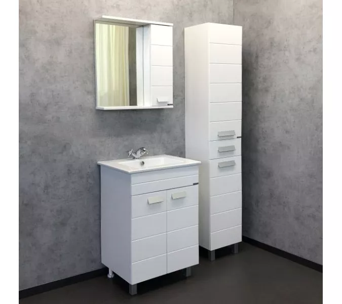 COMFORTY. Тумба-умывальник "Модена М-60/75/90" белая матовая  с раковиной Quadro, Выбрать размер: 60, Выбрать цвет: Белый глянец, Комплектация: раковина Quadro 60, изображение 3