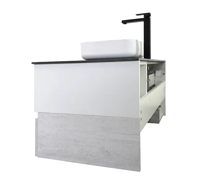 Тумба-умывальник Comforty Прага-120 дуб белый с графитовой столешницей с раковиной, Внешний вид: раковина Comforty T-Y9378, изображение 5