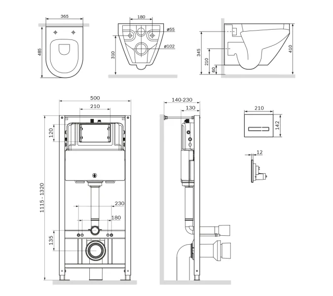 Унитаз подвесной безободковый с инсталляцией AM.PM Spirit 2.0  сиденьем микролифт, черной сенс. клавишей, изображение 9