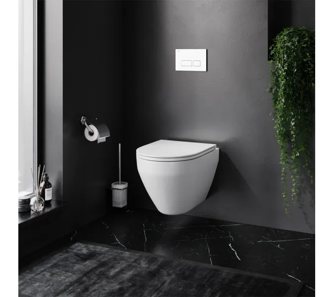 Унитаз подвесной безободковый с инсталляцией AM.PM Spirit 2.0 IS47001.701700 сиденьем микролифт, белой пневм. клавишей, изображение 2