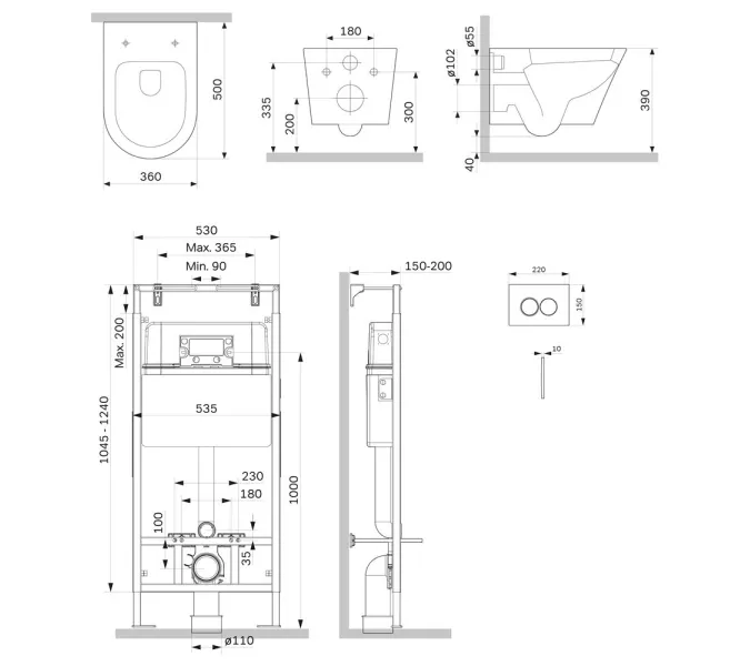 Унитаз подвесной безободковый с инсталляцией AM.PM Sense сиденьем микролифт, черной механ. клавишей, изображение 6
