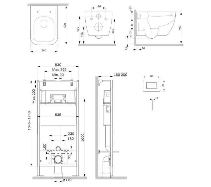 Унитаз подвесной безободковый с инсталляцией AM.PM Gem сиденье микролифт, хром механ. клавишей, изображение 7