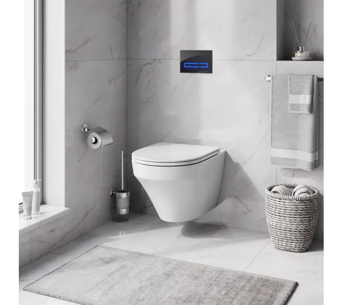 Унитаз подвесной безободковый с инсталляцией AM.PM Inspire IS450A38.501700 сиденьем микролифт, черной сенс. клавишей, изображение 2