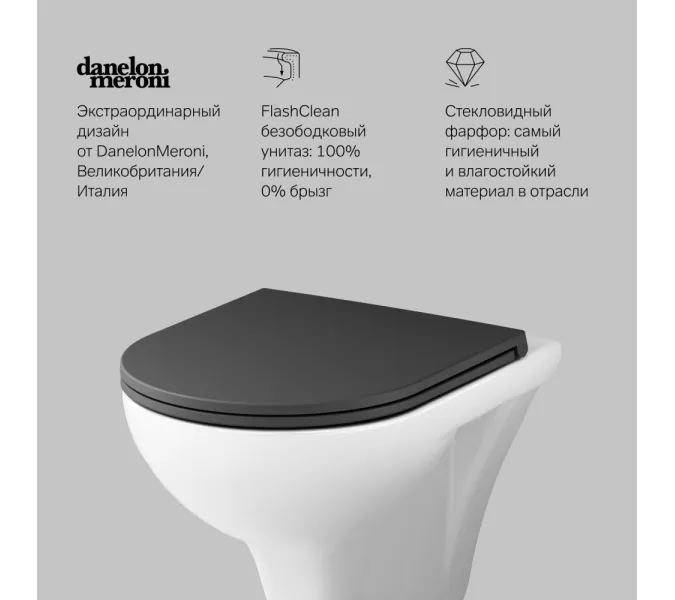 AM.PM  Gem подвесной унитаз FlashClean с черным матовым сиденьем микролифт, изображение 8