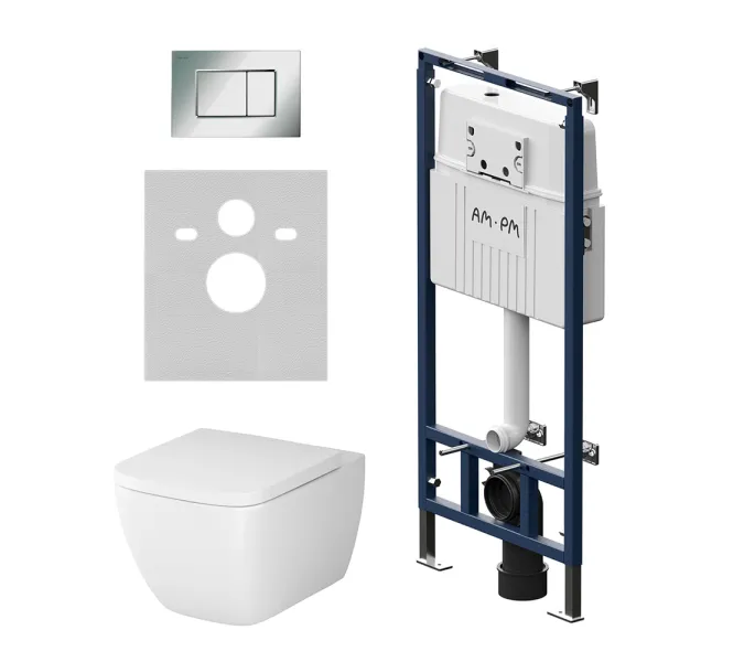 Унитаз подвесной безободковый с инсталляцией AM.PM Gem сиденье микролифт, хром механ. клавишей