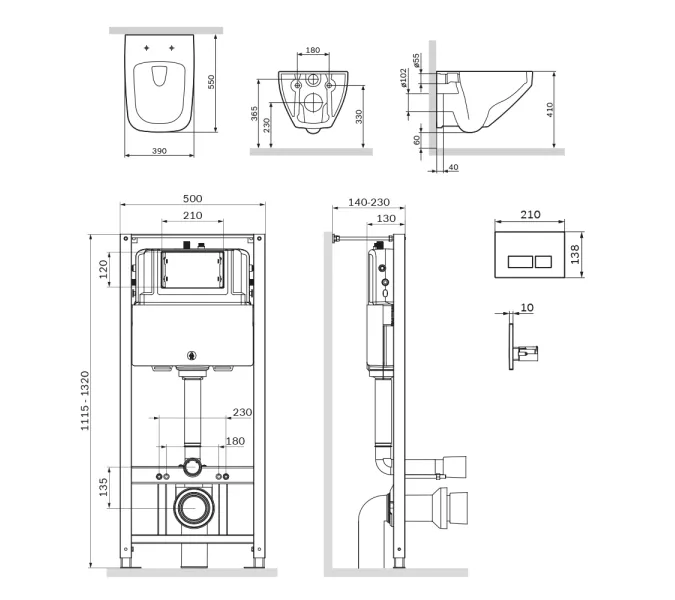 Унитаз подвесной безободковый с инсталляцией AM.PM Inspire 2.0 сиденьем микролифт, белой пневм. клавишей, изображение 9