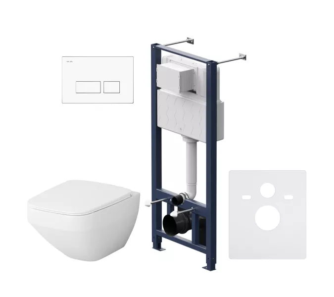 Унитаз подвесной безободковый с инсталляцией AM.PM Inspire 2.0 сиденьем микролифт, белой пневм. клавишей