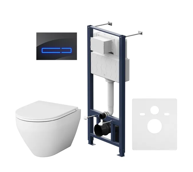 Унитаз подвесной безободковый с инсталляцией AM.PM Spirit 2.0  сиденьем микролифт, черной сенс. клавишей