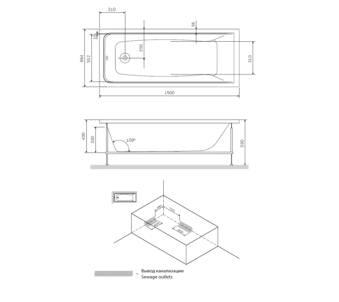 AM.PM  Gem, ванна акриловая A1, Выбрать размер: 150x70, изображение 12