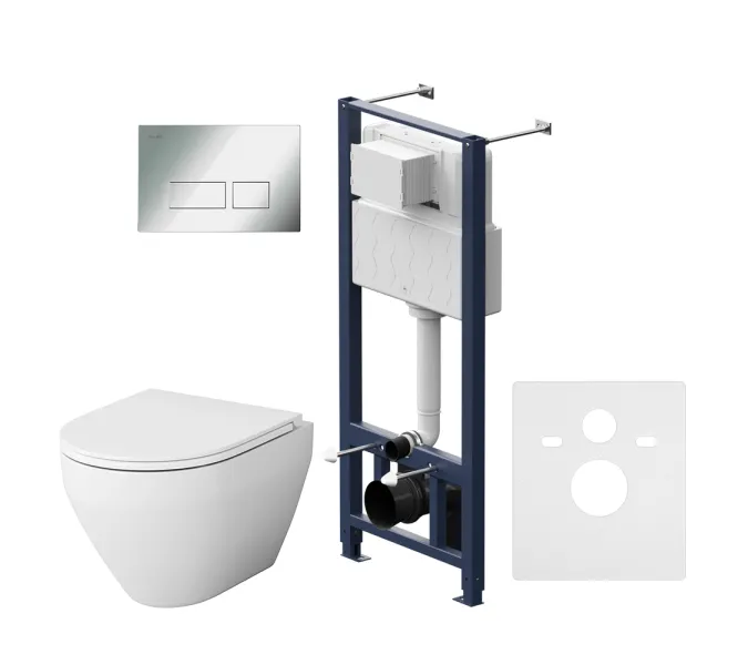 Унитаз подвесной безободковый с инсталляцией AM.PM Spirit 2.0 сиденьем микролифт, хром пневм. клавишей