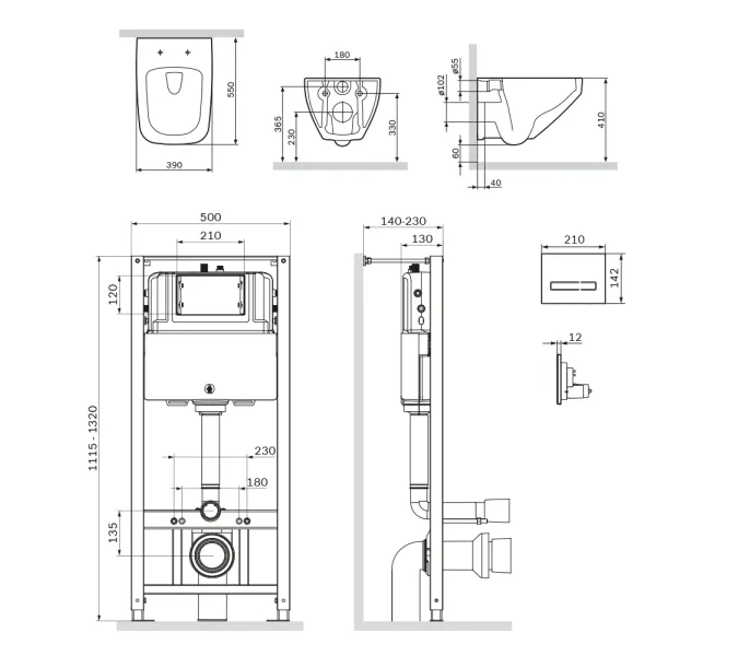 Унитаз подвесной с инсталляцией AM.PM Inspire 2.0 сиденье микролифт, черной сенс. клавишей, изображение 13