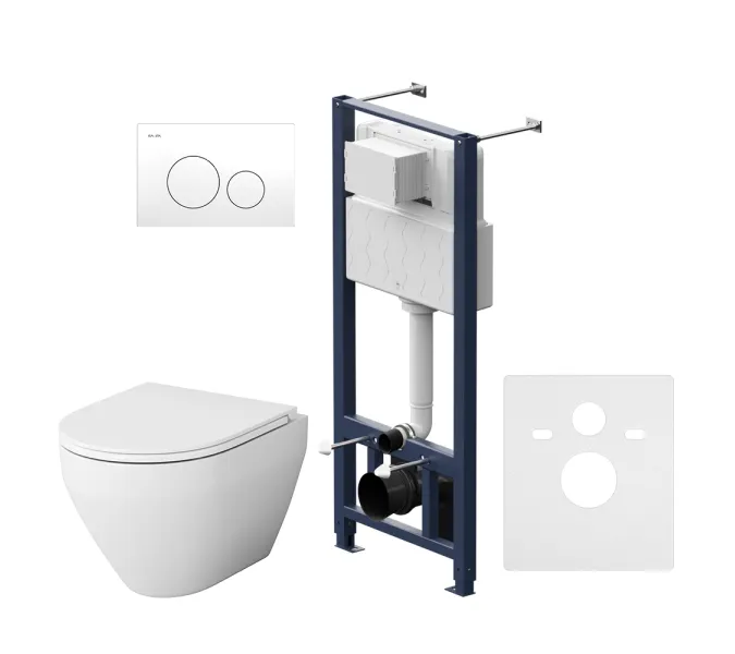 Унитаз подвесной безободковый с инсталляцией AM.PM Spirit 2.0 с сиденьем микролифт, белой пневм. клавишей