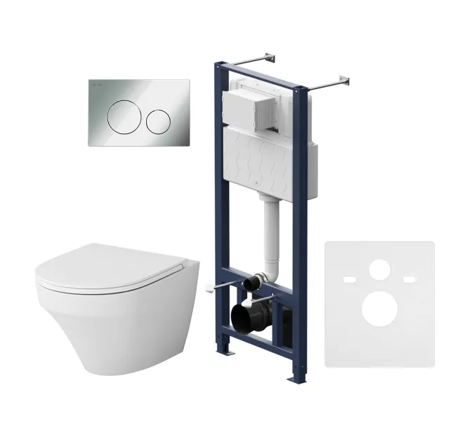 Унитаз подвесной безободковый с инсталляцией AM.PM Inspire сид. м/лифт, хром пневм. клавишей