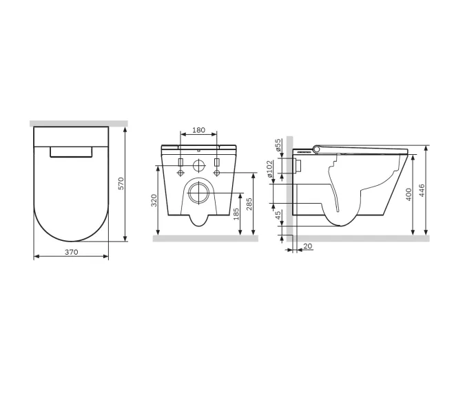 AM.PM Inspire подвесной унитаз с интегрированным электронным биде, изображение 12