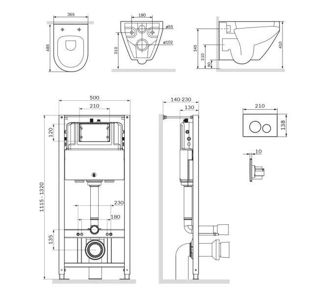 Унитаз подвесной безободковый с инсталляцией AM.PM Spirit 2.0 с сиденьем микролифт, белой пневм. клавишей, изображение 12
