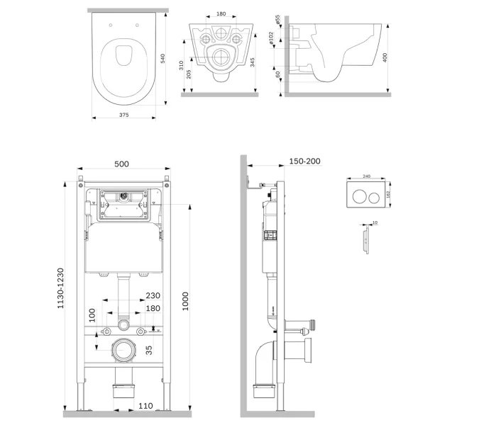 Унитаз подвесной безободковый с инсталляцией AM.PM Func  сиденьем микролифт, черной механ. клавишей, изображение 6
