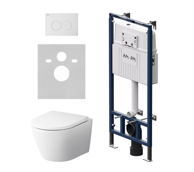 AM.PM Инсталляция MasterFit с клав L глянц белый с подвес унит  Sense FlashClean с сид