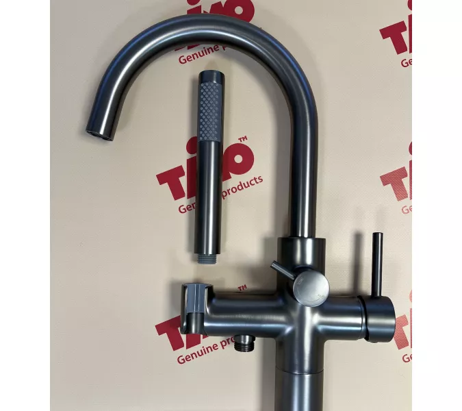 Смеситель напольный для ванны с душем Timo Saona 2310/18Y-CR черное золото, изображение 3