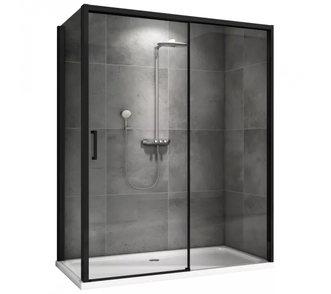 Душевой уголок ABBER Komfort прозрачное , черный профиль, Цвет стекла: прозрачное, Цвет профиля: Черный, Выбрать размер: 120х100