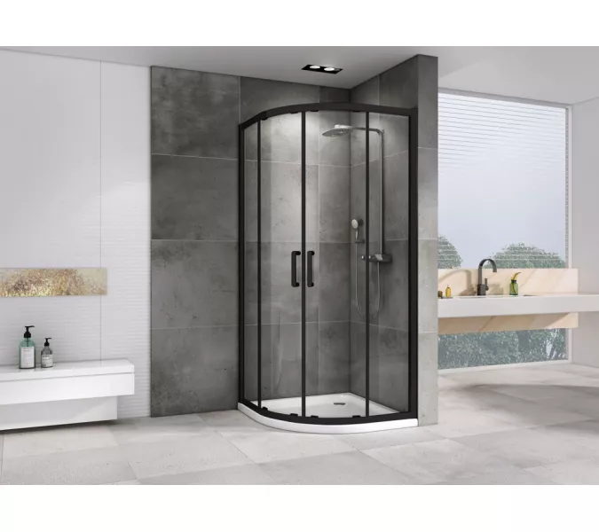 Душевой уголок ABBER Schwarzer Diamant трапеция, прозрачное/черный, Цвет стекла: прозрачное, Цвет профиля: Черный, Выбрать размер: 80х80, изображение 2