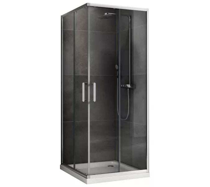 Душевой уголок ABBER Schwarzer Diamant квадрат , прозрачное/хром, Цвет стекла: прозрачное, Цвет профиля: Хром, Выбрать размер: 80х80