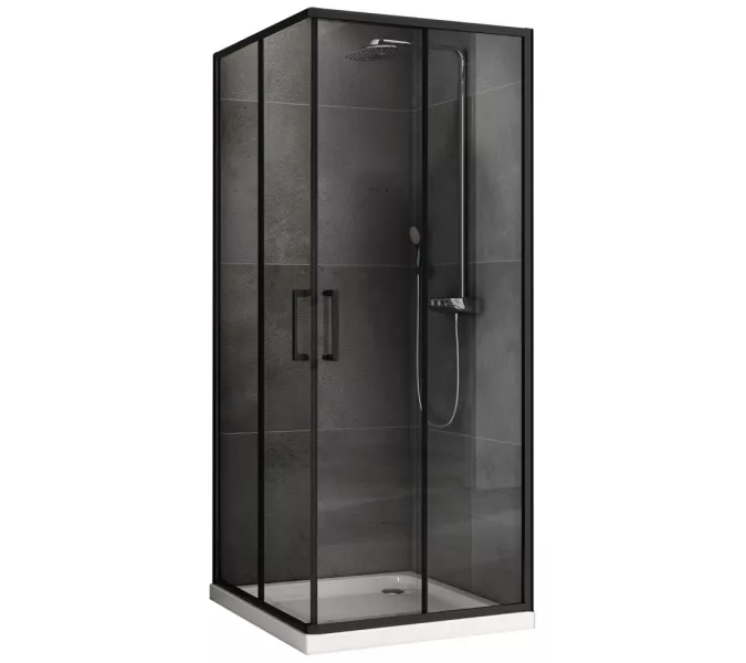 Душевой уголок ABBER Schwarzer Diamant квадрат, прозрачное/черный, Цвет стекла: прозрачное, Цвет профиля: Черный, Выбрать размер: 80х80
