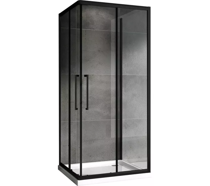 Душевой уголок ABBER Schwarzer Diamant квадрат , пристенный , прозрачное/черный, Цвет стекла: прозрачное, Цвет профиля: Черный, Выбрать размер: 80х80