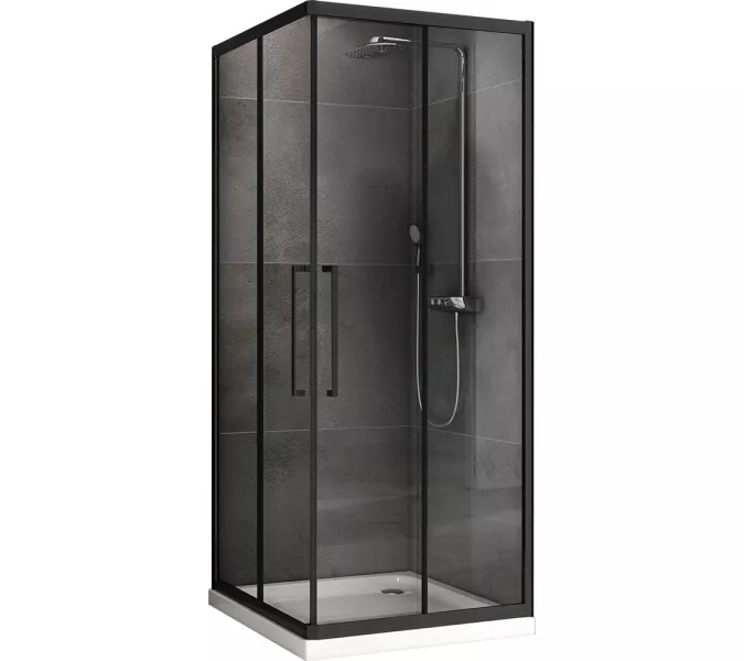 Душевой уголок ABBER Schwarzer Diamant квадрат , прозрачное/черный, Цвет стекла: прозрачное, Цвет профиля: Черный, Выбрать размер: 80х80